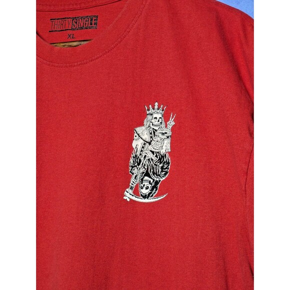Red Grim Reaper King of Spades Skeleton Graphic Tee XL Streetwear Skater Punk - Picture 4 of 8